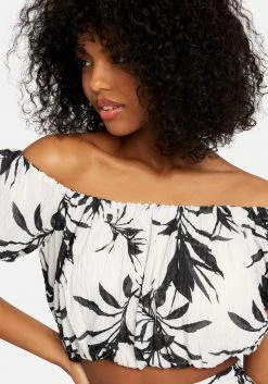 TC Print Shop Ruched Off Shoulder Top