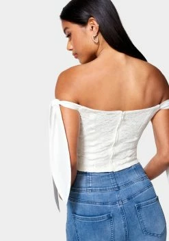 TC Corded Lace Bustier With Chiffon Tie New