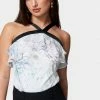 TC Contrast Halter Printed Riffle Woven Top