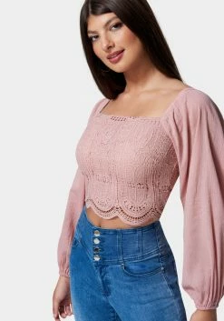 TC Crochet Body Woven Top