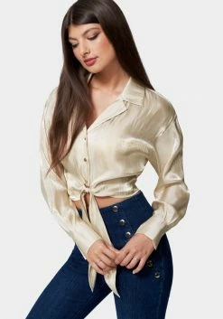TC Night Out Shiny Chiffon Tie Front Blouse