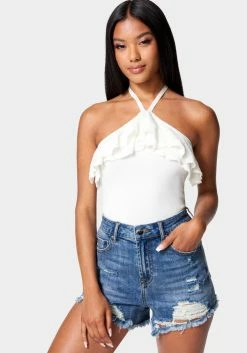 TC Halter Lurex Sweater Ruffle Top Festival Season