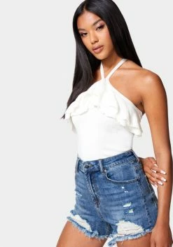 TC Halter Lurex Sweater Ruffle Top Festival Season