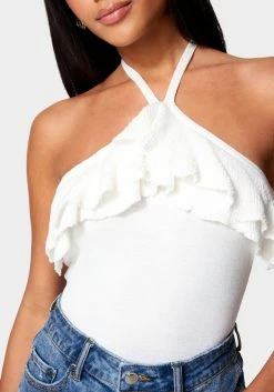 TC Halter Lurex Sweater Ruffle Top Festival Season