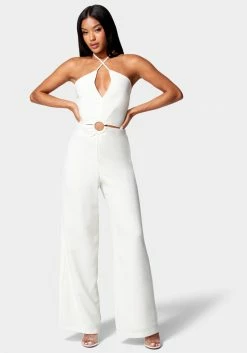 TC Halter Ring Detail Cut Out Wide Leg Jumpsuit