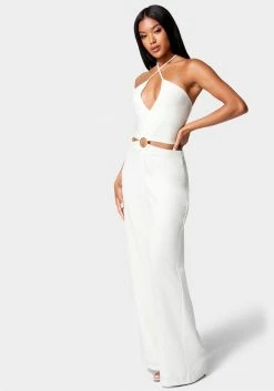 TC Halter Ring Detail Cut Out Wide Leg Jumpsuit