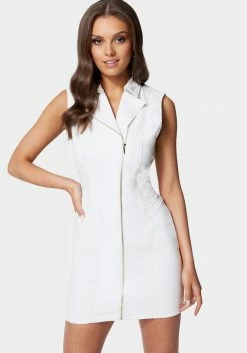 Multi Stitch Asymmetrical Zipper Denim Dress Bridal