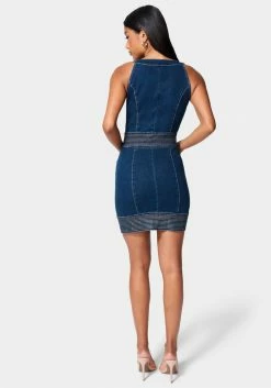 TC Button Front Jewel Neck Denim Dress Festival Season