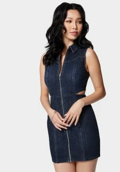 TC Front Zip Side Cut Out Denim Dress Festival Season