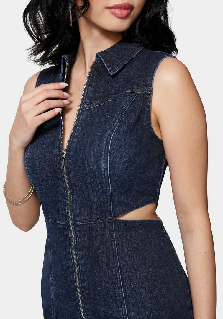 TC Front Zip Side Cut Out Denim Dress Festival Season 4 TC Front Zip Side Cut Out Denim Dress Festival Season