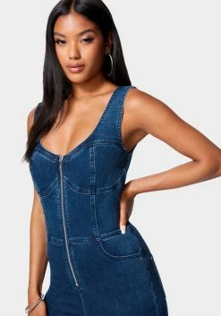 TC Skinny Leg Front Zip Denim Jumpsuit