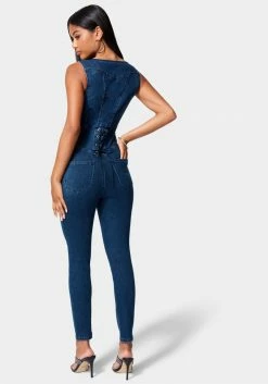 TC Skinny Leg Front Zip Denim Jumpsuit