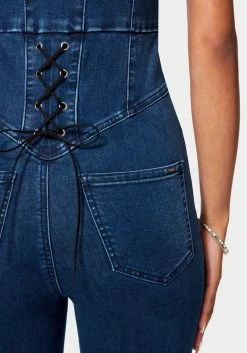 TC Skinny Leg Front Zip Denim Jumpsuit
