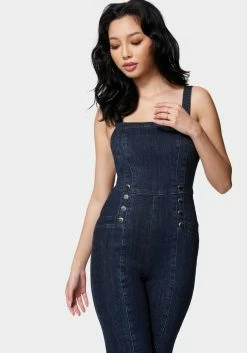 TC Wide Leg Multi Button Denim Jumpsuit