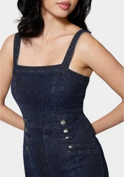 TC Wide Leg Multi Button Denim Jumpsuit