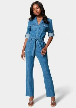 TC Lightweight Denim Cargo Style Straight Leg Jumpsuit Spring/Summer