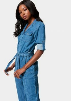 TC Lightweight Denim Cargo Style Straight Leg Jumpsuit Spring/Summer
