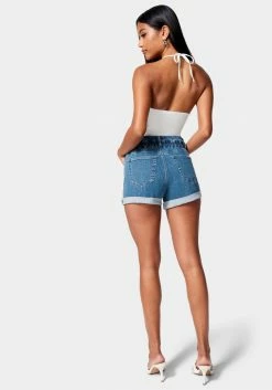 TC Cuffed Hem Side Elastic Denim Short New 7 TC Cuffed Hem Side Elastic Denim Short New