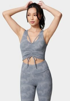 TC Bebe Logo Foiled Print Ruched Front Knit Top