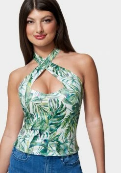 TC Printed Coated Knit Halter Top Festival Season