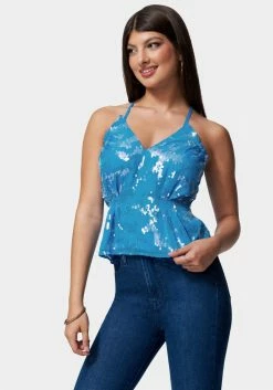 TC Night Out Sequin Chiffon Cross Neck Blouse