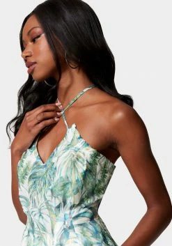 TC Night Out Printed Sequin Chiffon Cross Neck Blouse