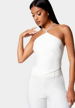 TC Embellished Neck Woven Top