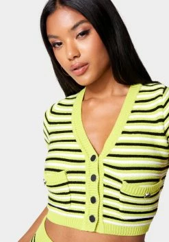 TC Button Front Cropped Cardigan Sweater Sets