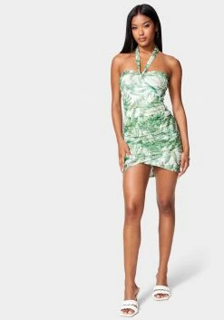 TC Printed Mesh Ruched Knit Top Print Shop