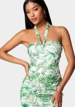 TC Printed Mesh Ruched Knit Top Print Shop