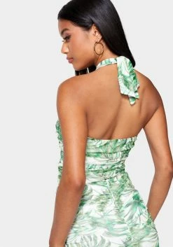 TC Printed Mesh Ruched Knit Top Print Shop