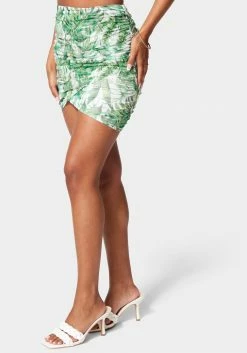 TC Printed Mesh Ruched Wrap Skirt