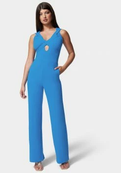 TC Multi Strap Knit Crepe Wide Leg Jumpsuit Night Out