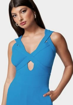 TC Multi Strap Knit Crepe Wide Leg Jumpsuit Night Out