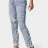 TC High Waist Distressed Straight Leg Denim