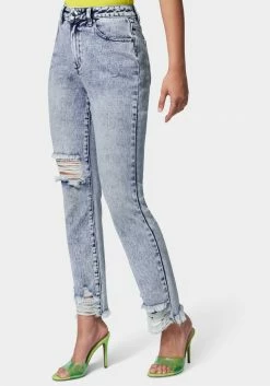 TC High Waist Distressed Straight Leg Denim