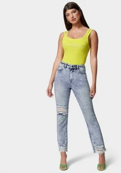 TC High Waist Distressed Straight Leg Denim