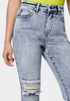 TC High Waist Distressed Straight Leg Denim