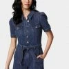 TC Button Front Short Sleeve Cuffed Denim Romper Weekend Vibes