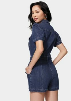 TC Button Front Short Sleeve Cuffed Denim Romper Weekend Vibes 9 TC Button Front Short Sleeve Cuffed Denim Romper Weekend Vibes