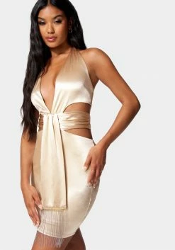 JUMP Night Out Satin Plunge Neck Halter Neck Dress
