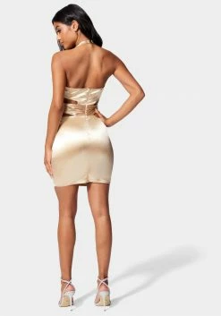 JUMP Night Out Satin Plunge Neck Halter Neck Dress