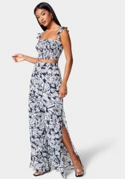 Printed 2-Piece Slit Leg Jumpsuit
