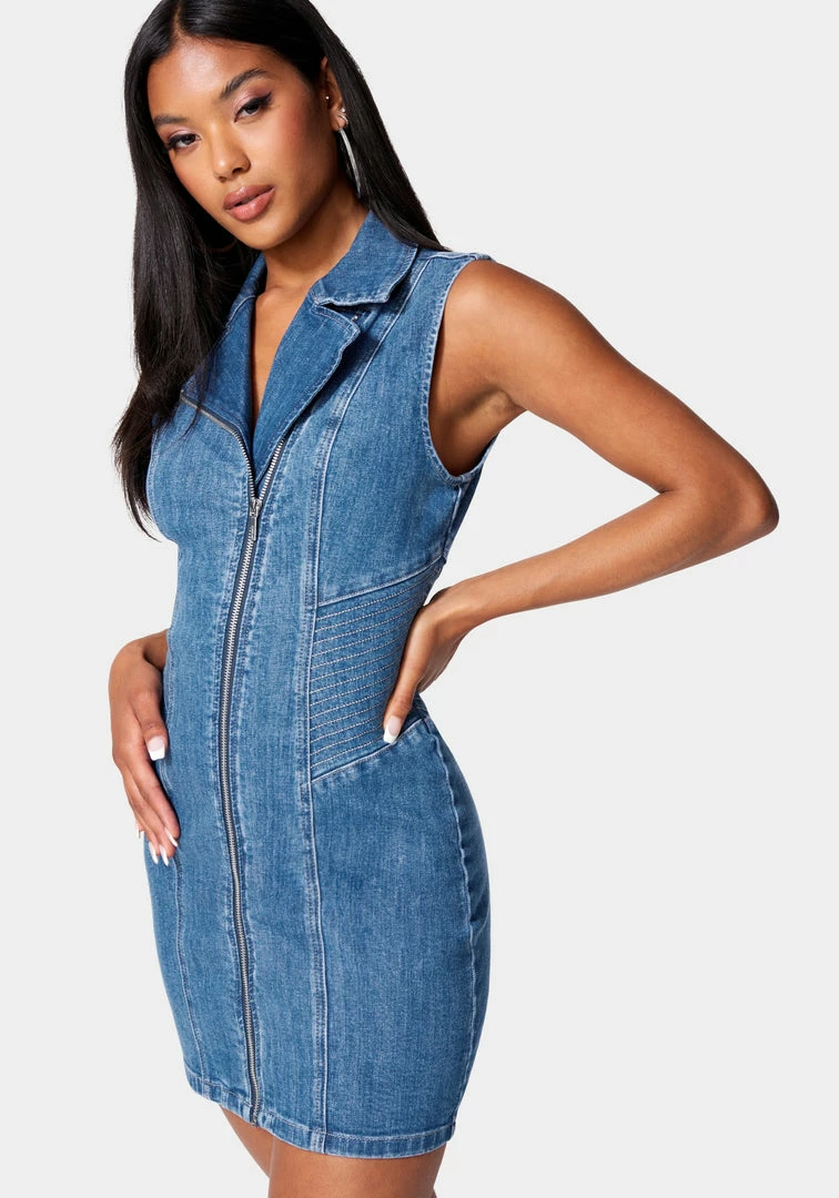Multi Stitch Asymmetrical Zipper Denim Dress Festival Season 2 Multi Stitch Asymmetrical Zipper Denim Dress Festival Season