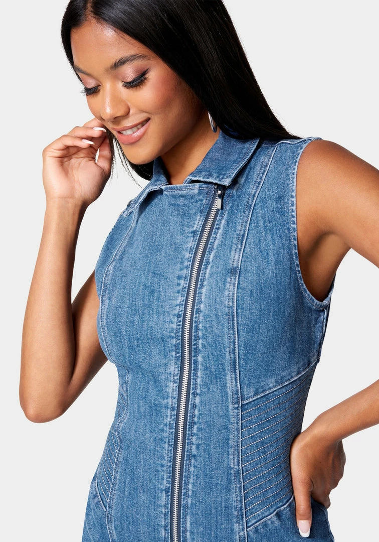 Multi Stitch Asymmetrical Zipper Denim Dress Festival Season 4 Multi Stitch Asymmetrical Zipper Denim Dress Festival Season