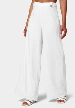 TC Linen Blend Button Detail Wide Leg Pant Bridal