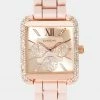 ACCUTIME Rose Gold Square Crystal Bezel Roman Numeral Watch Bridal