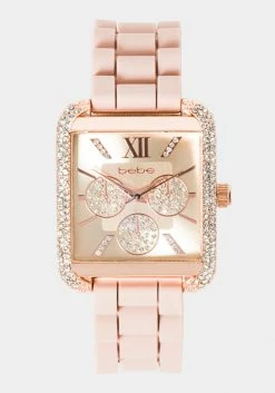 ACCUTIME Rose Gold Square Crystal Bezel Roman Numeral Watch Bridal