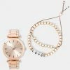 ACCUTIME Rose Gold Watch & Bracelet Set Bridal