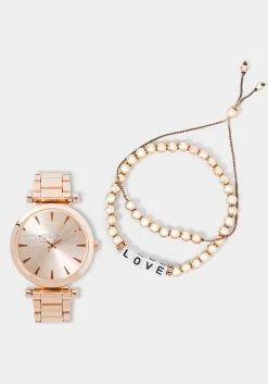 ACCUTIME Rose Gold Watch & Bracelet Set Bridal
